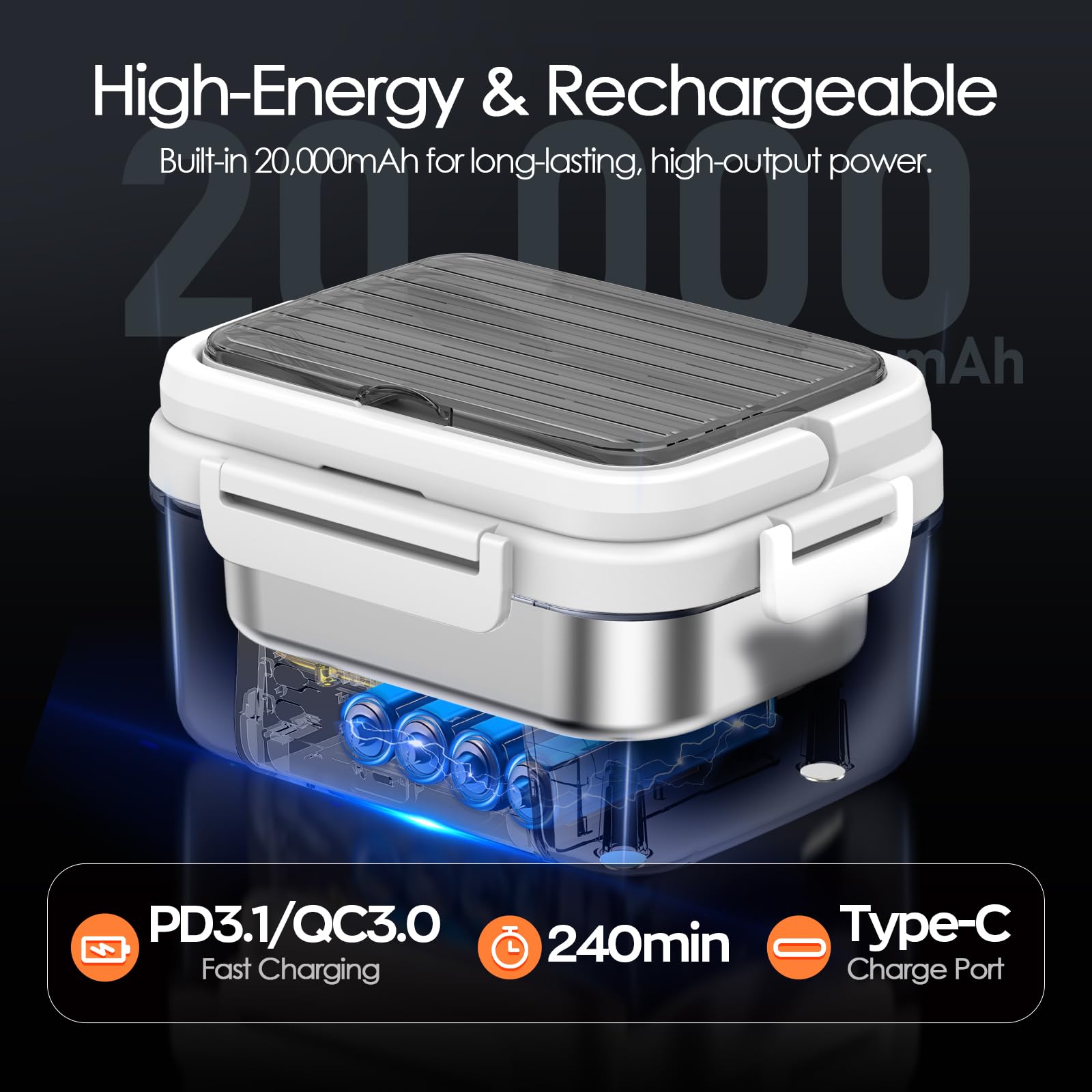 Odopok fiambrera eléctrica con divisor removible para reorganizar platos.