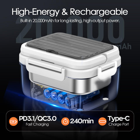 Odopok fiambrera eléctrica con divisor removible para reorganizar platos.