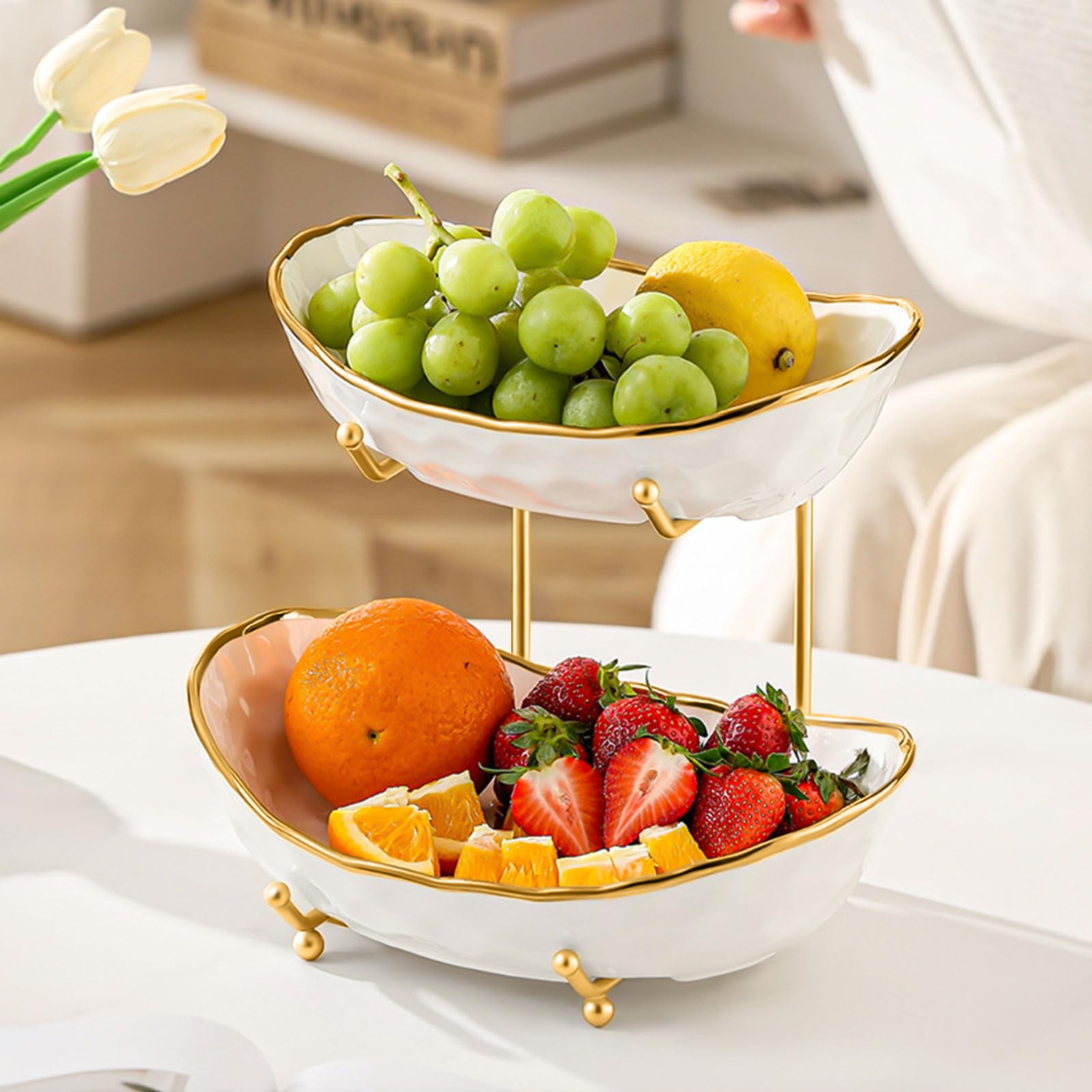 OdoVow Cuenco fruta cerámica mediano añade elegancia a la mesa.