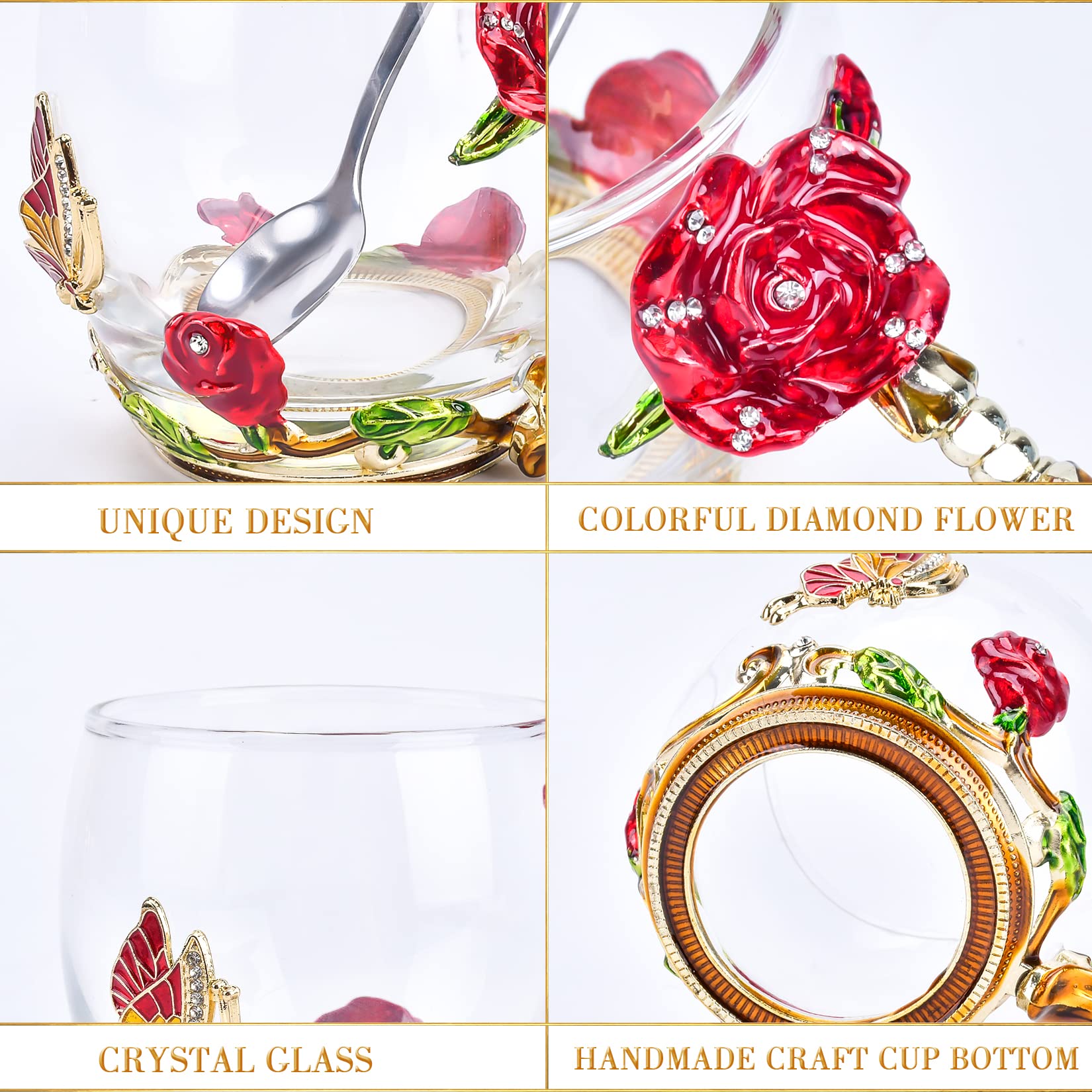 OEAGO taza esmaltada con detalle de rosas y mariposas para regalo