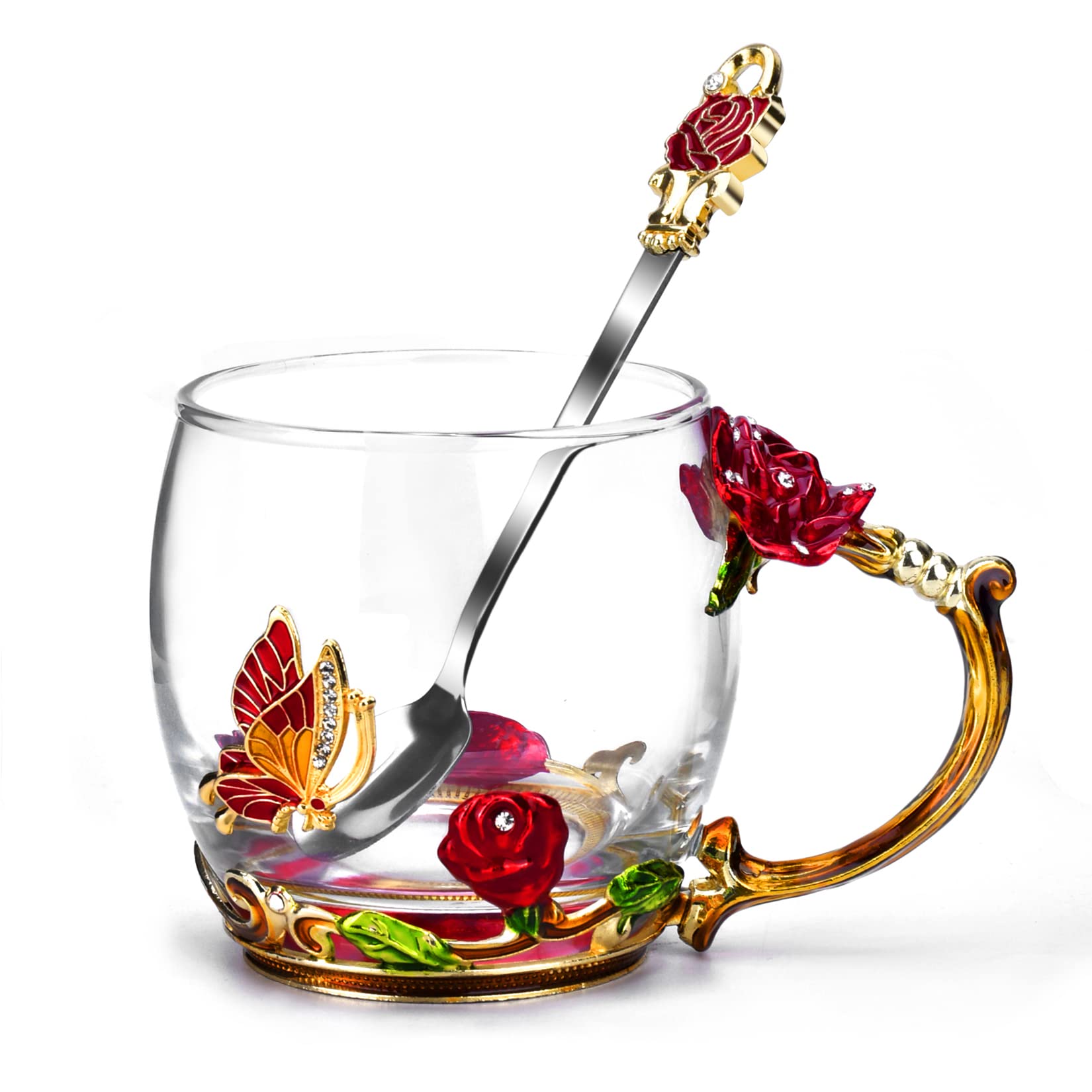 OEAGO taza esmaltada con mariposa y rosa, regalo elegante para cualquier ocasión
