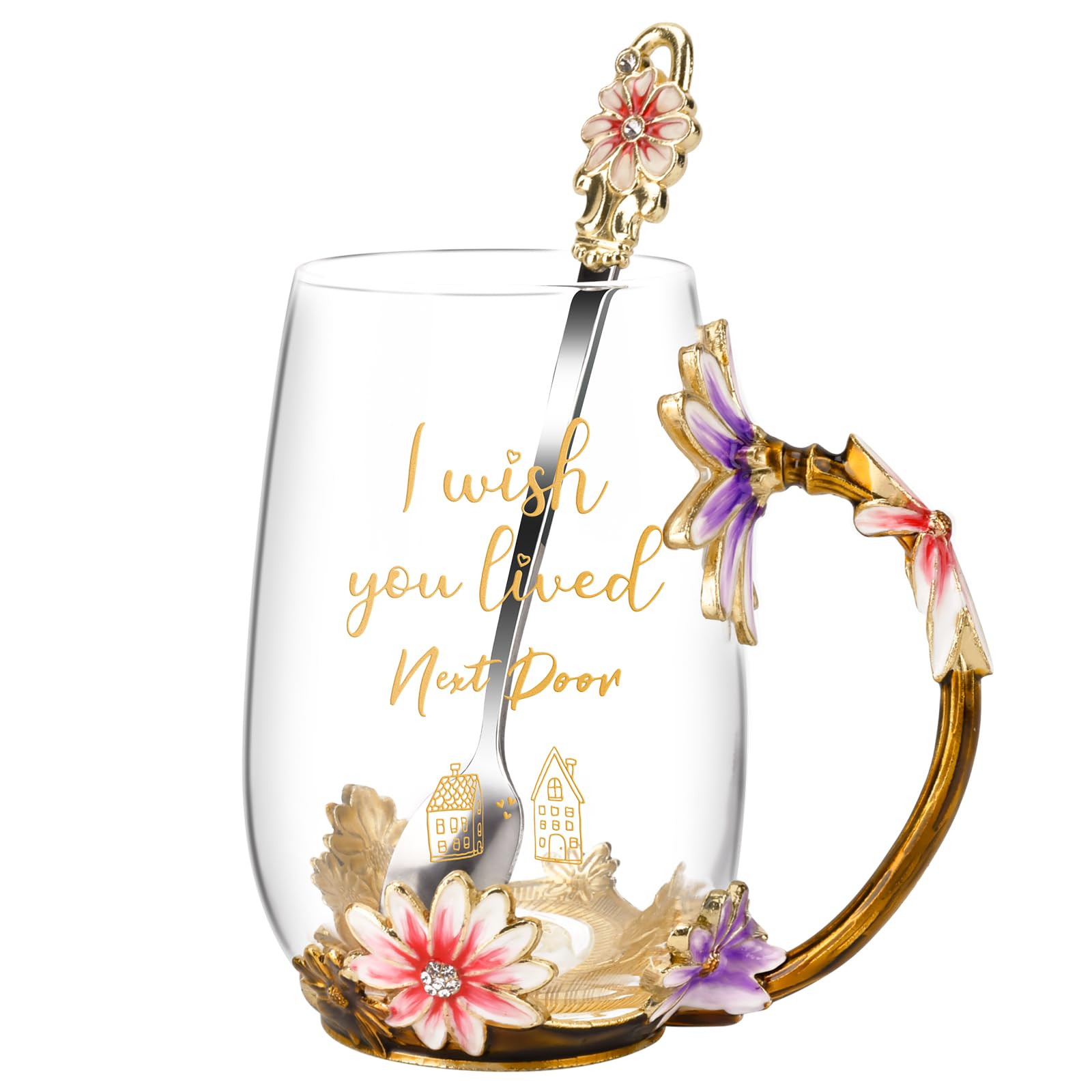 OEAGO taza de té enamel con flor morada para momentos de relajación