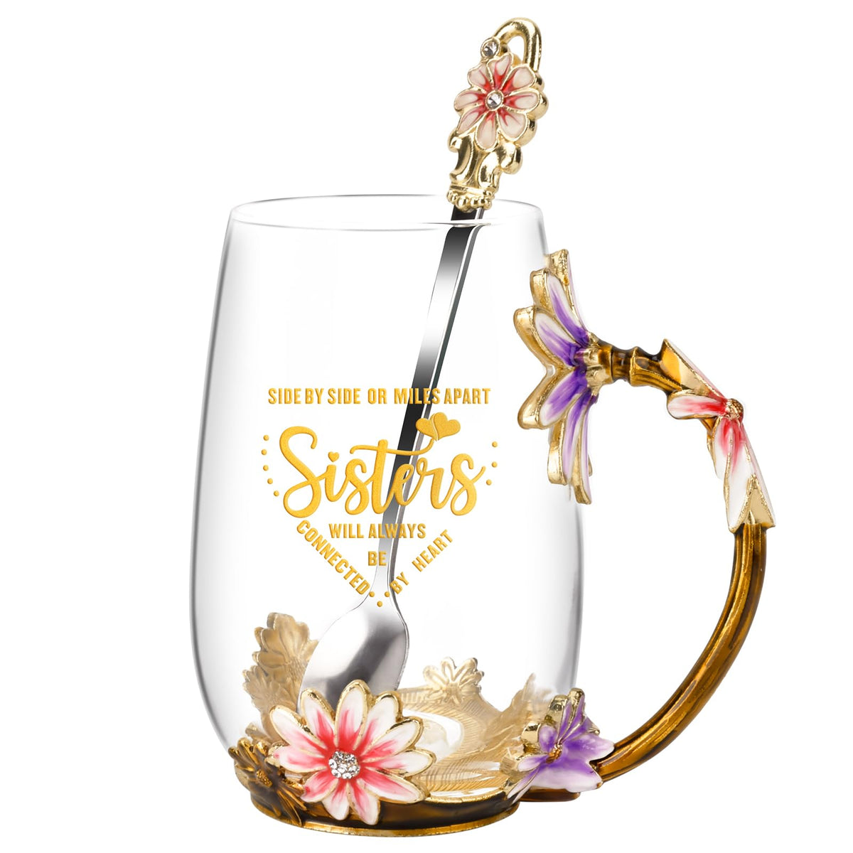 OEAGO taza esmaltada con flor 3D en tono lila, ideal para ritual de té