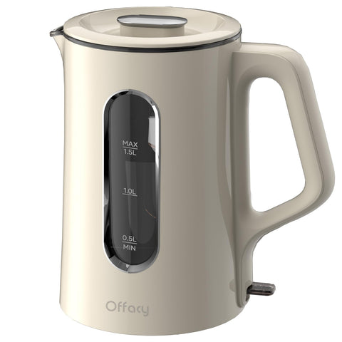 Offacy hervidor eléctrico con doble pared y vidrio interior, ideal para hervir agua rápida y segura