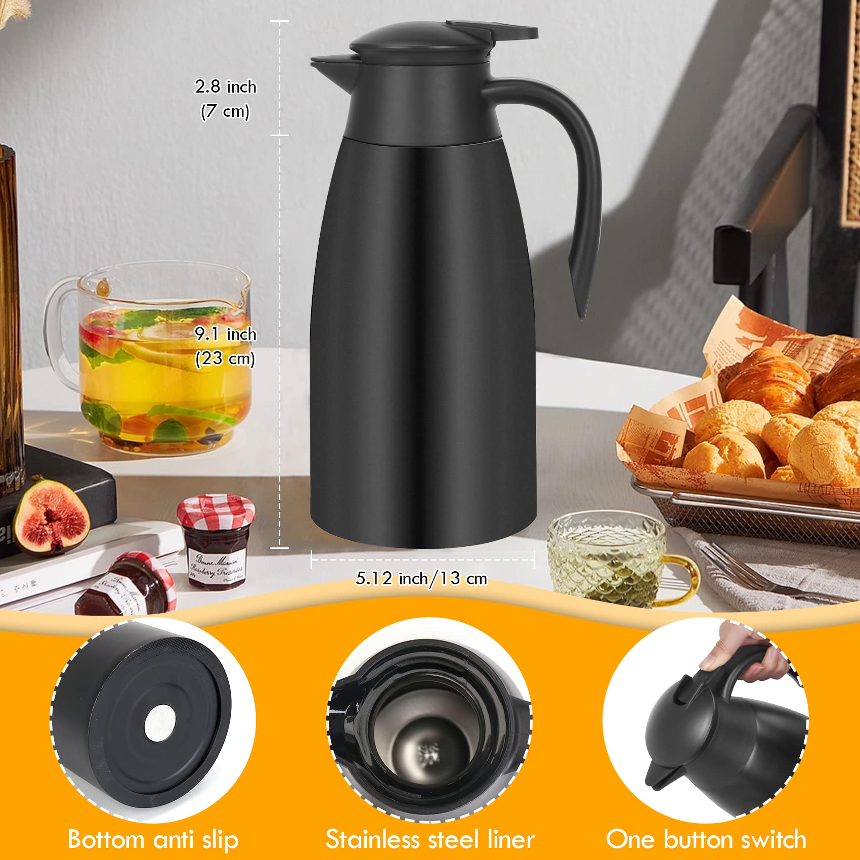 OFFKITSLY cafetera termo 70 onzas con aislamiento al vacío para conservar temperatura.
