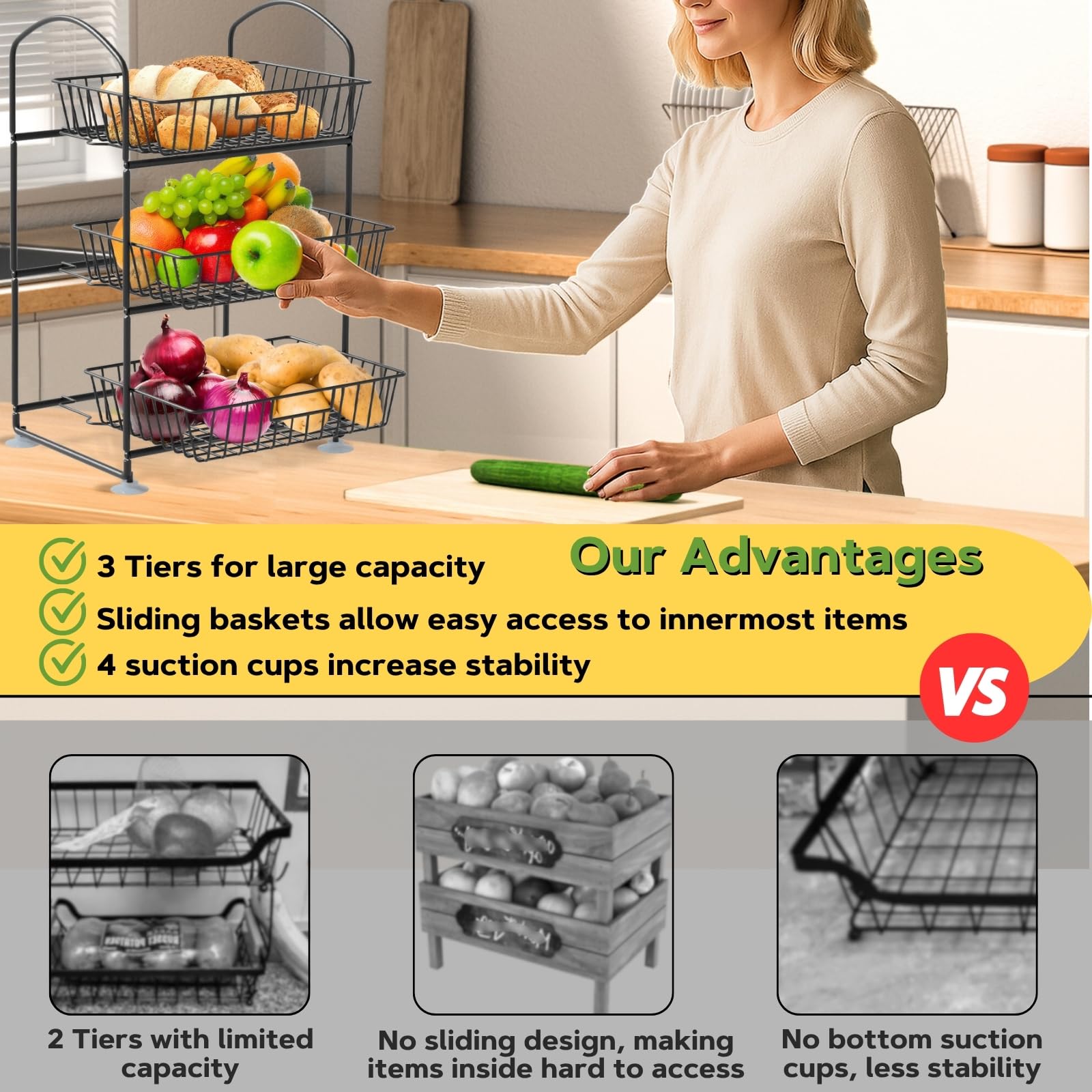 Ofiray-home organizador de frutas y verduras de tres niveles para encimera ordenada