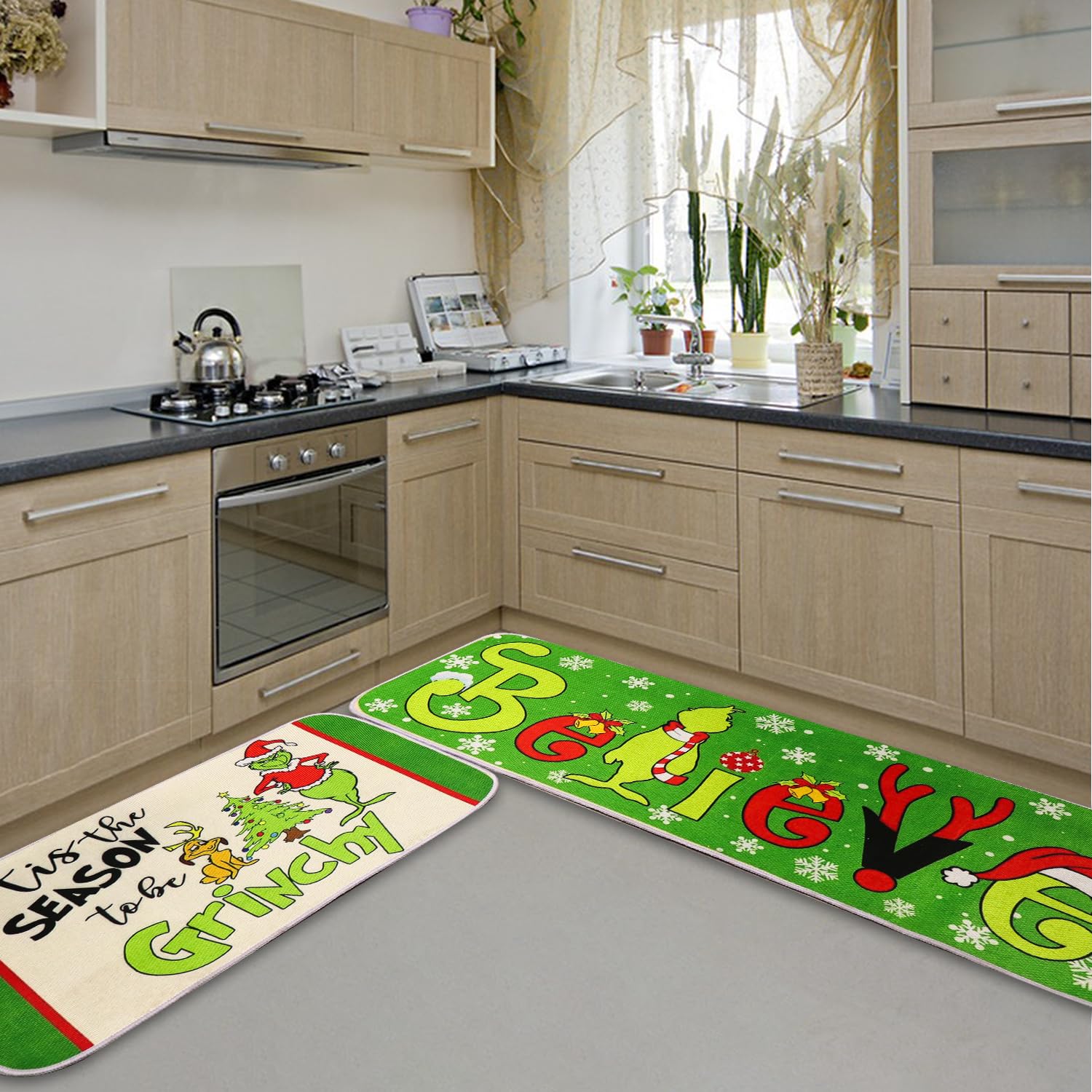ofjrap alfombrilla de cocina interior con motivos navideños, protege el suelo y añade color