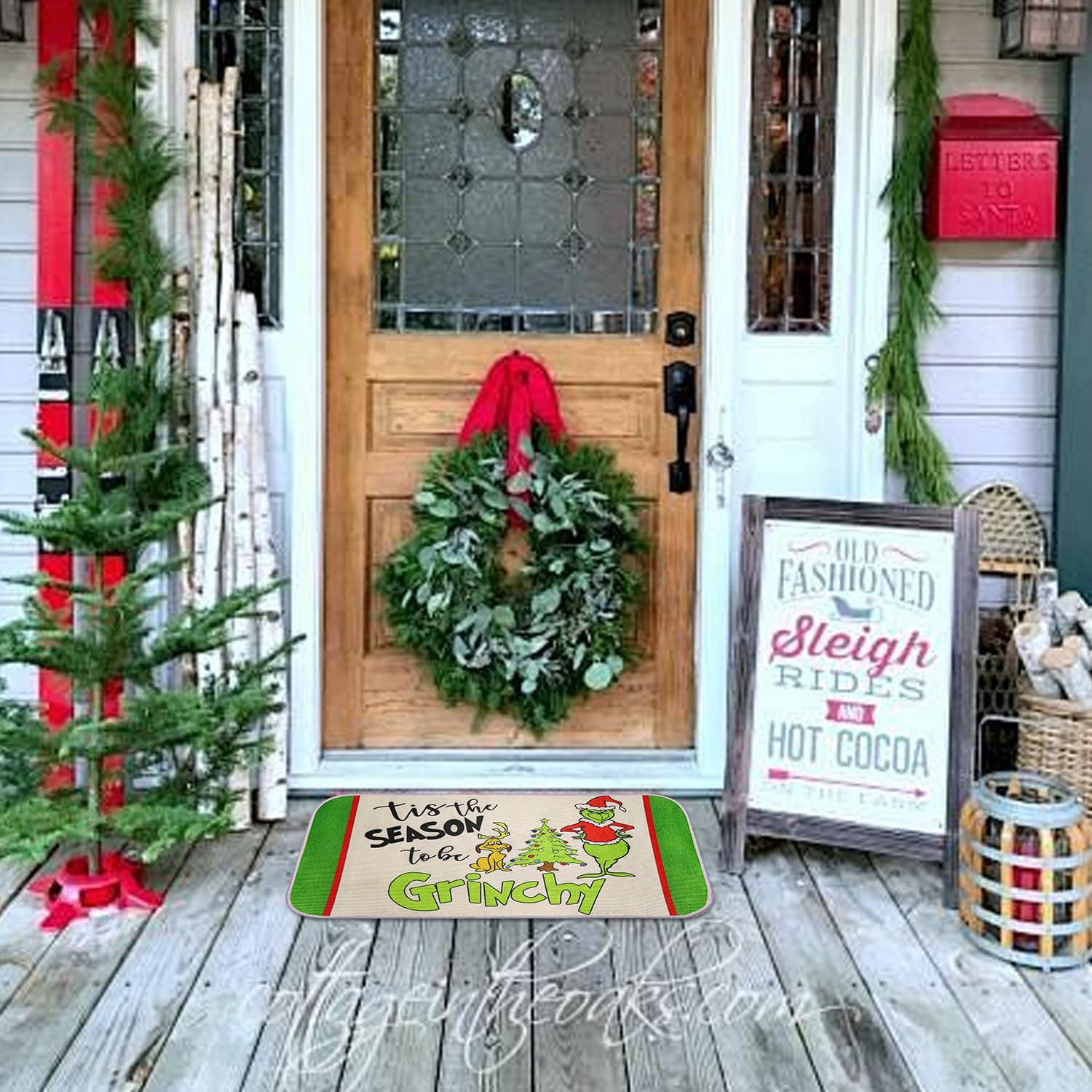 ofjrap alfombrilla de puerta decorativa con Santa, antideslizante y lavable
