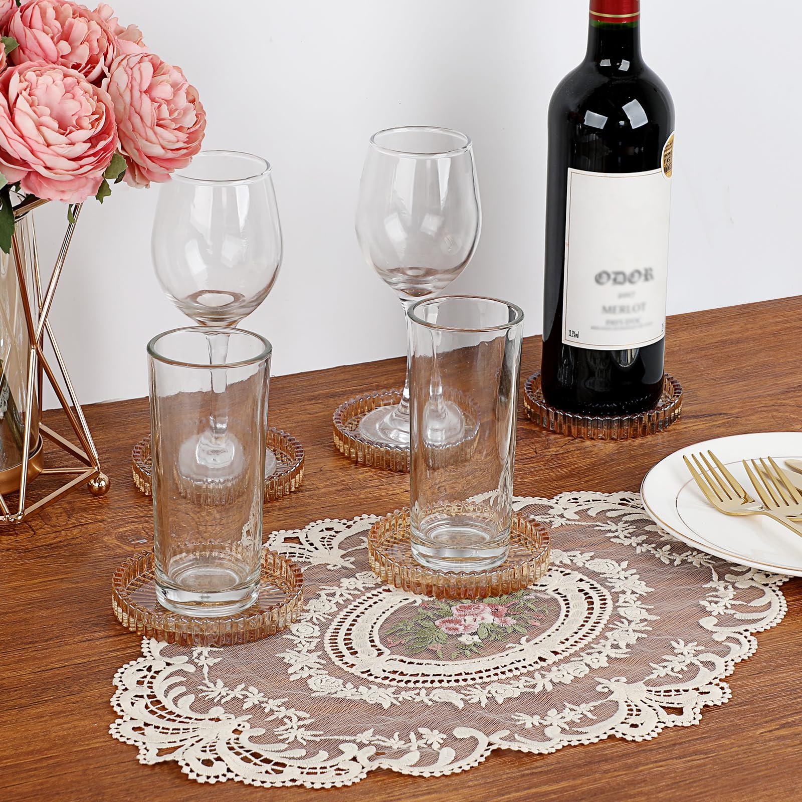 OGANAZI set posavasos cristal 5 unidades rayas elegantes