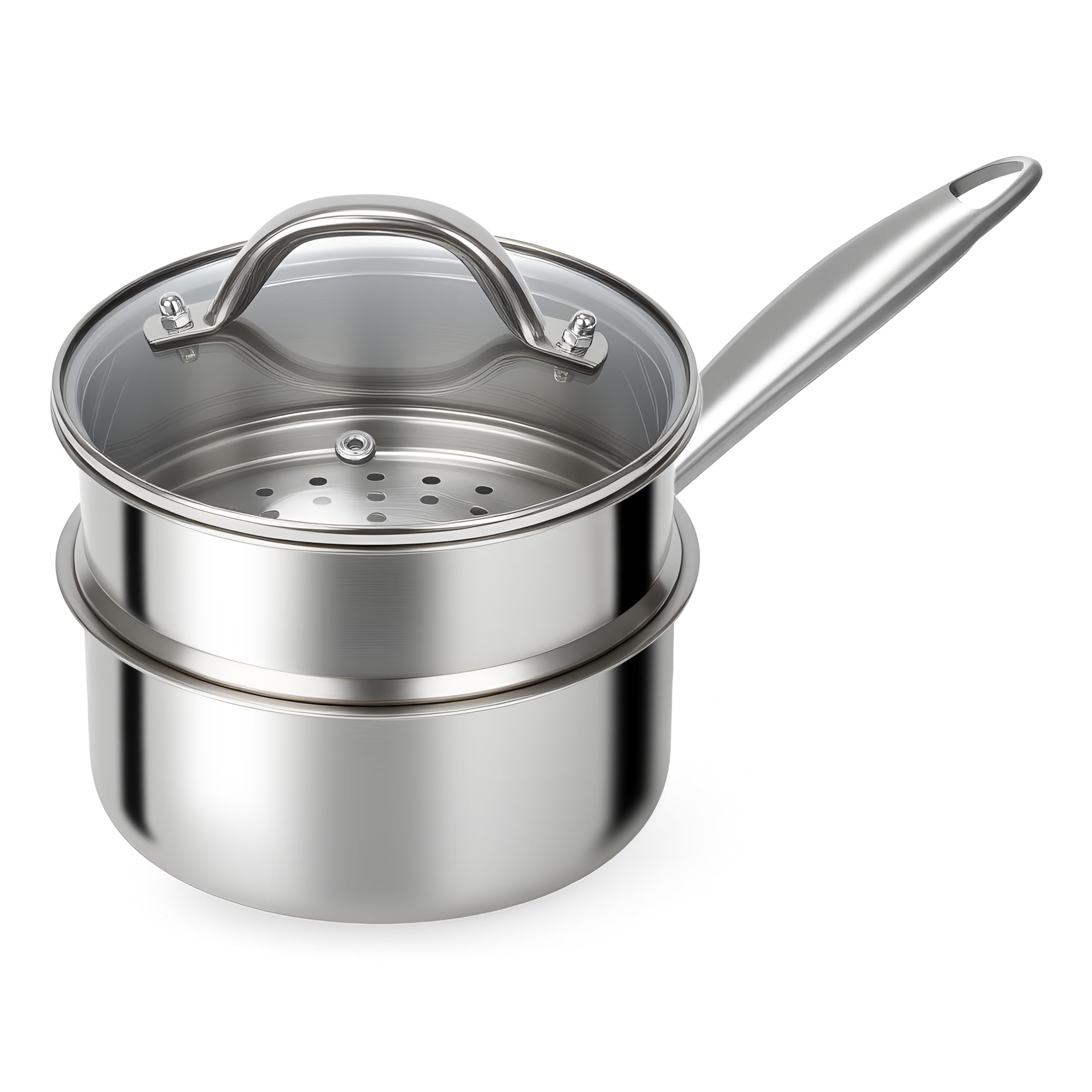 Ohtomber olla acero inoxidable tres capas con tapa y vaporera para cocinar.