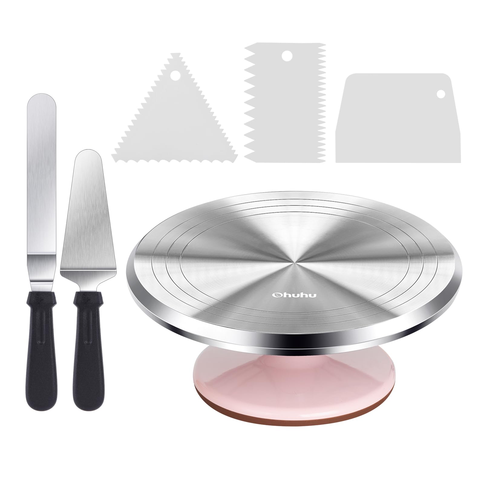 Ohuhu Tablón Giratorio para Tartas de Aluminio con Base Antideslizante para Decorar con Precisión