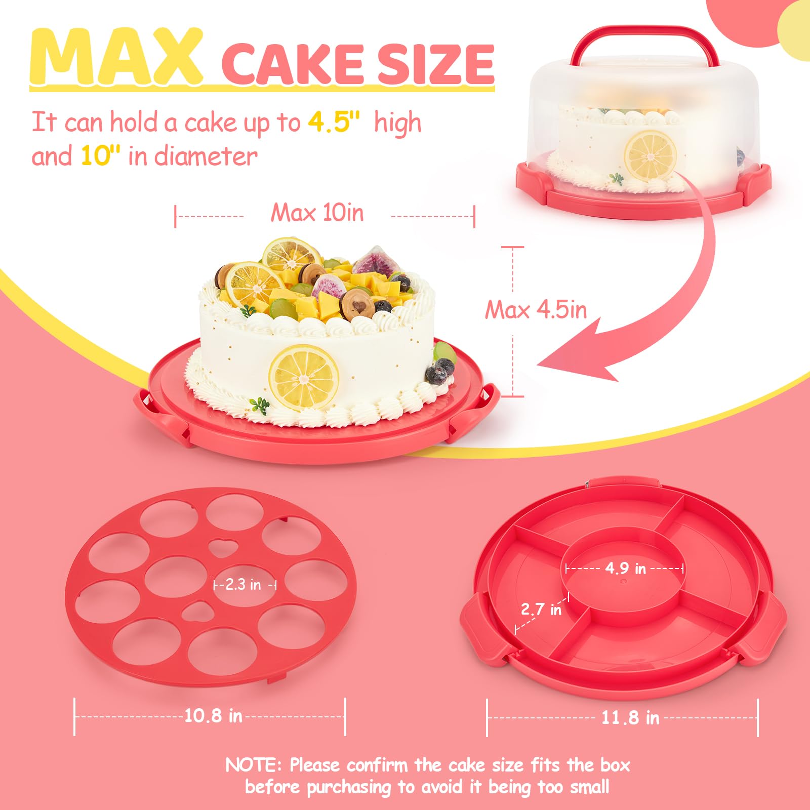 Ohuhu Portatorta es compatible con tartas de 10 pulgadas y extras.