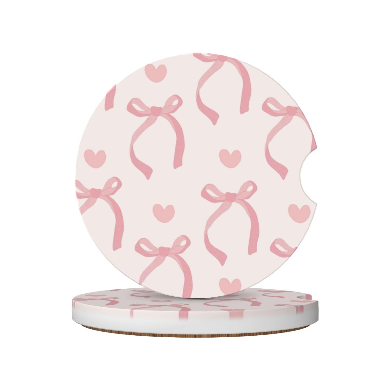 OHZOLLAN portavasos cerámico absorbente rosa con corazón y lazo, ideal para derrames.