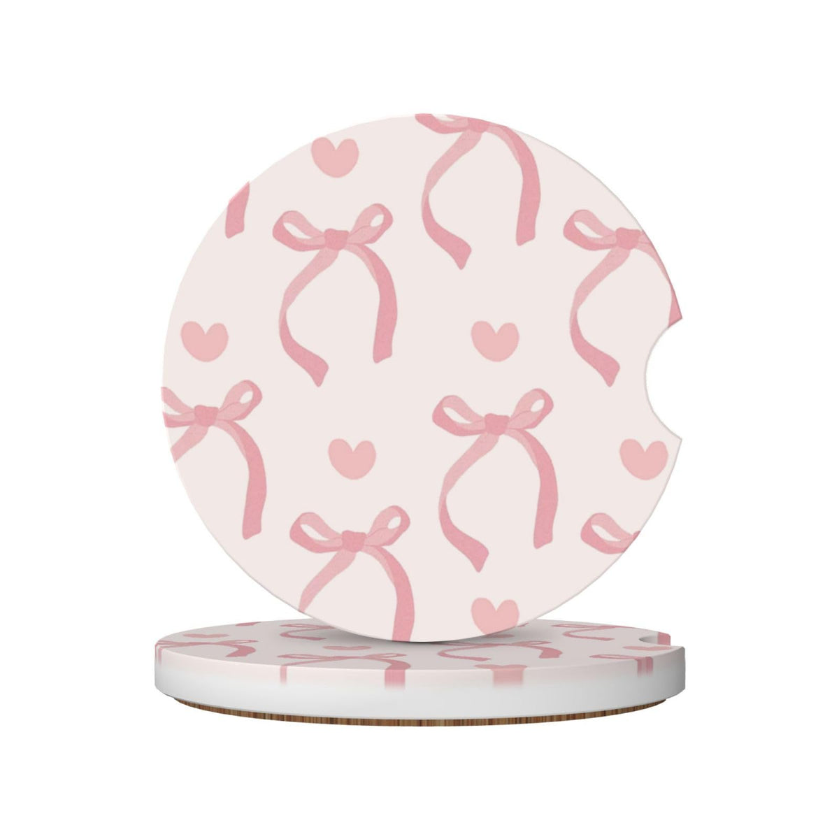 OHZOLLAN portavasos cerámico absorbente rosa con corazón y lazo, ideal para derrames.
