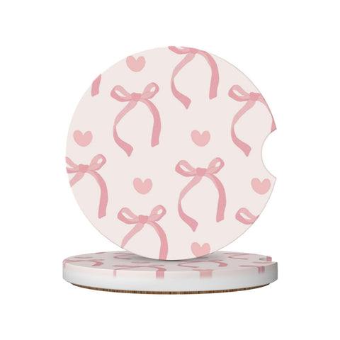 OHZOLLAN portavasos cerámico absorbente rosa con corazón y lazo, ideal para derrames.