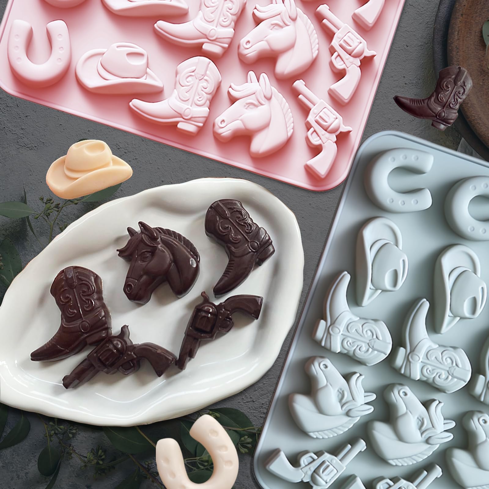 Oiaeoe molde cowboy pastel congelado; cubos de hielo y decoraciones versátiles.