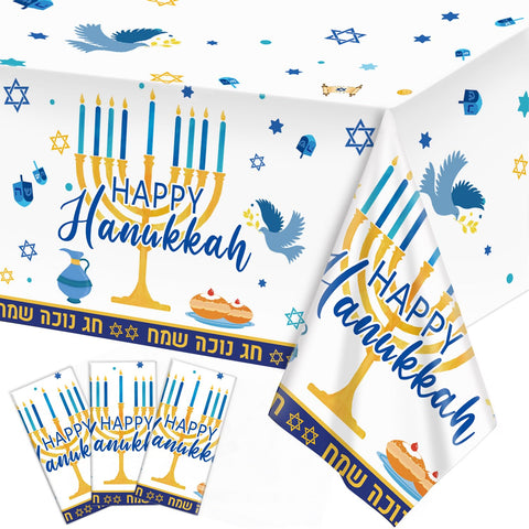 Mantel Oigco Hanukkah con diseño azul y blanco para la mesa festiva