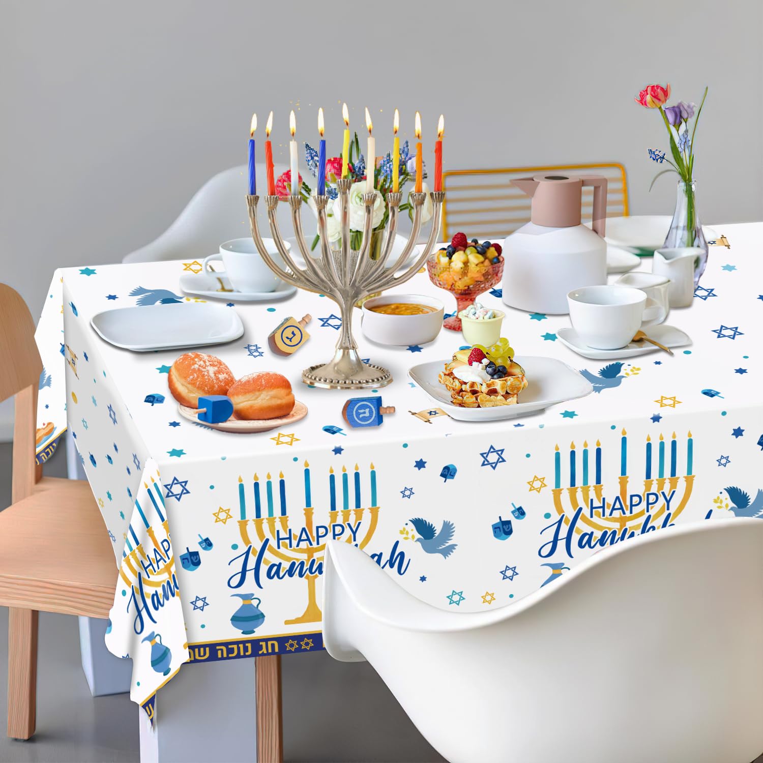 Oigco Hanukkah: mantel plástico impermeable para comidas y bebidas