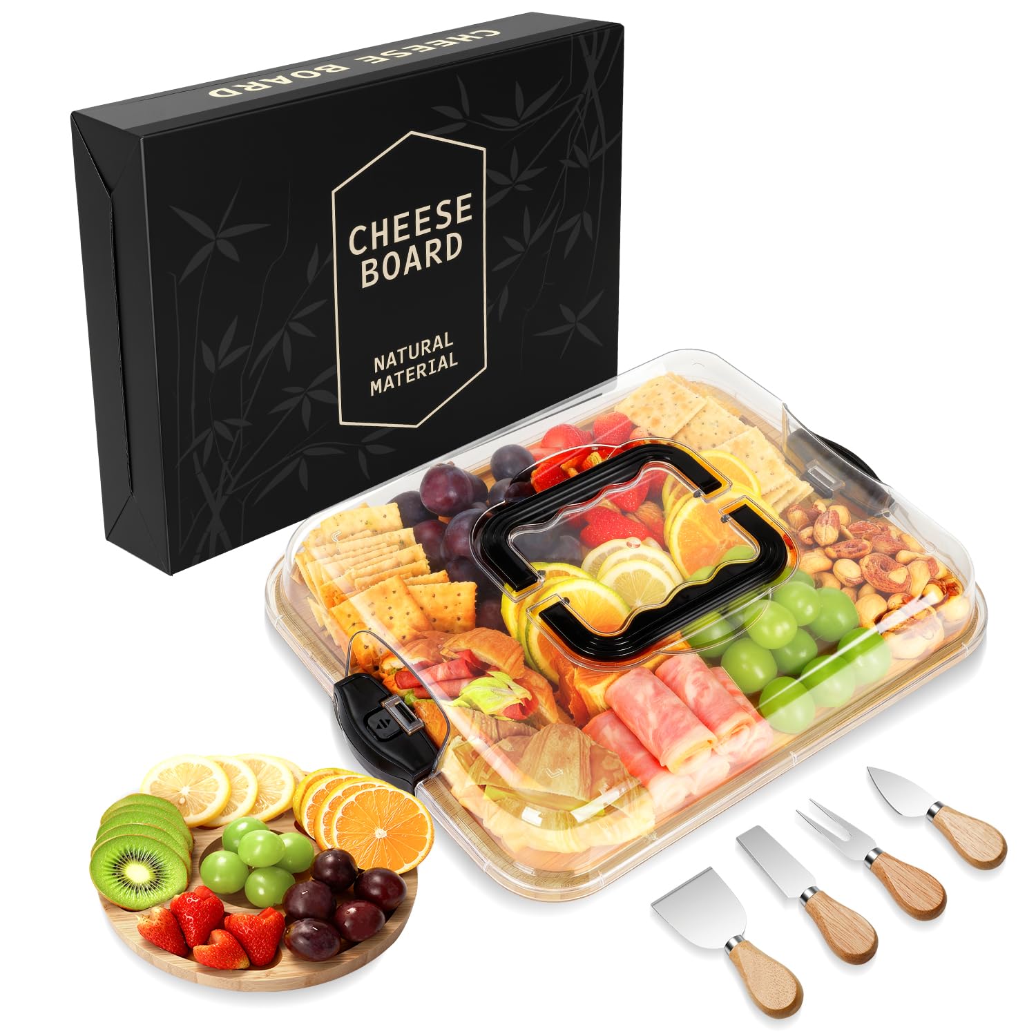 OIIVPWUL tablero-charcutería-bambu-tapa para presentaciones elegantes