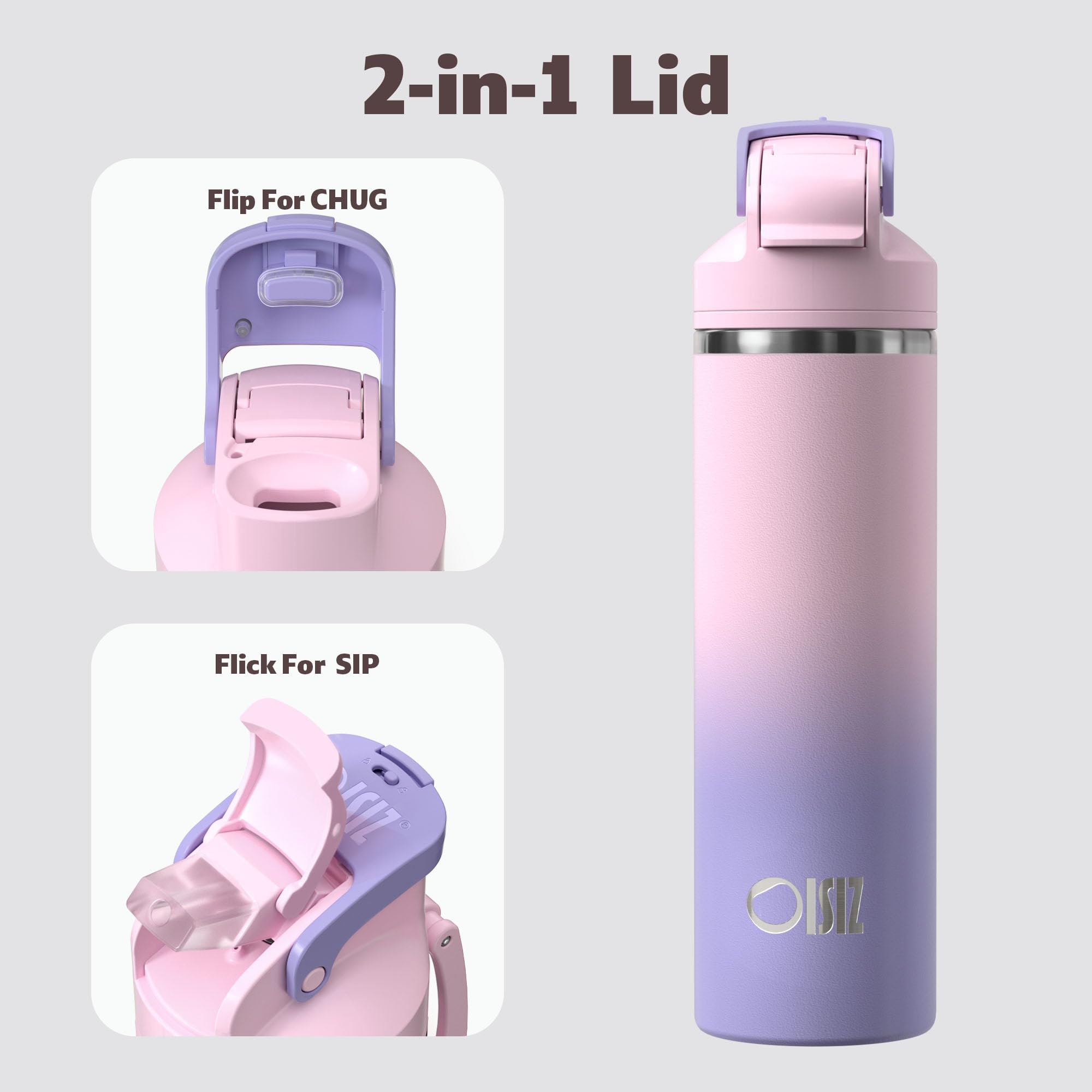 OISIZ botella 24 onzas, diseño ergonómico y mango para transporte cómodo.