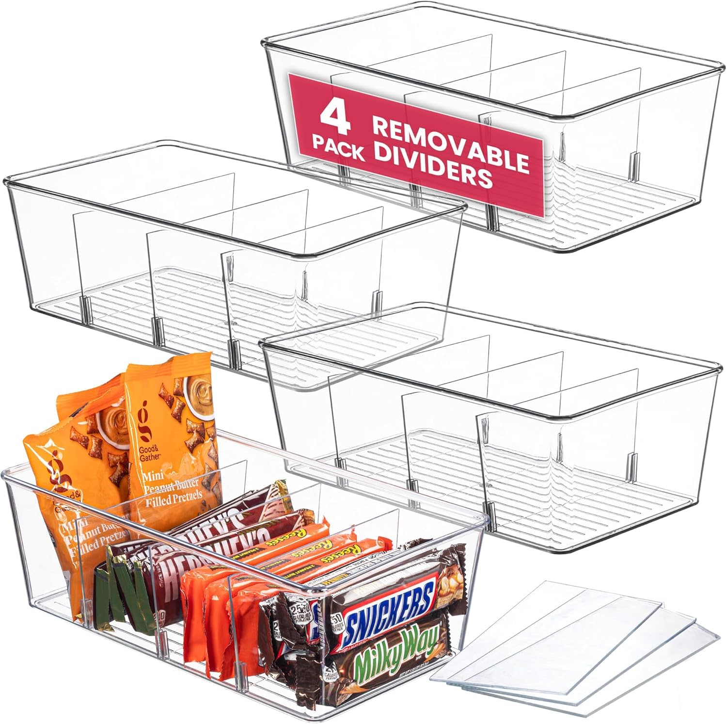 Oizeir bandejas organizadoras transparentes facilitan ver snacks y bebidas de un vistazo.