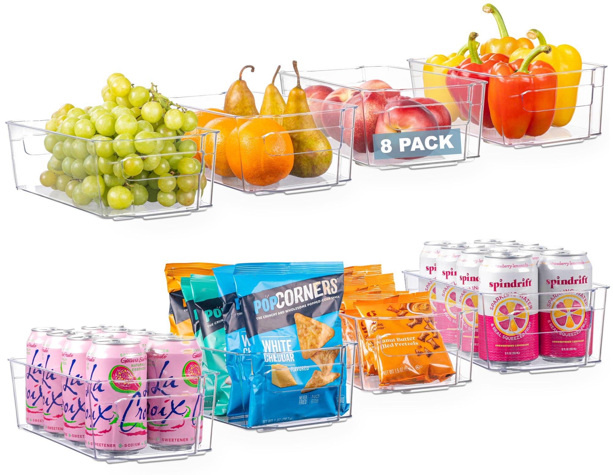 Conjunto de contenedores transparentes Oizeir para nevera con asa, ideal para snacks.