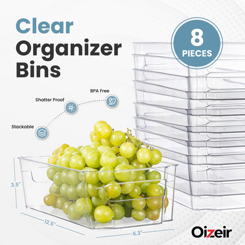 Organizador transparente Oizeir para nevera con asa, acceso rápido.