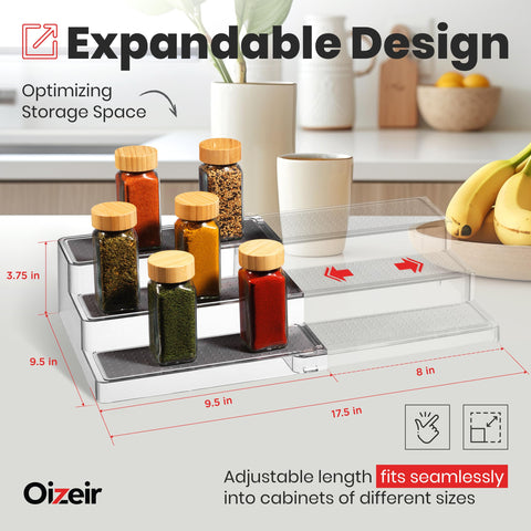 Oizeir estante de especias transparente y ajustable para gabinete.