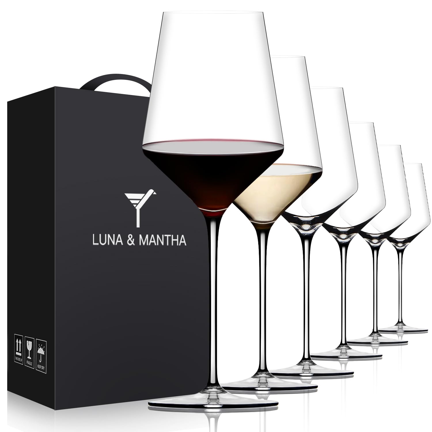 Copas OJA de cristal premium frente, listas para cenas formales.