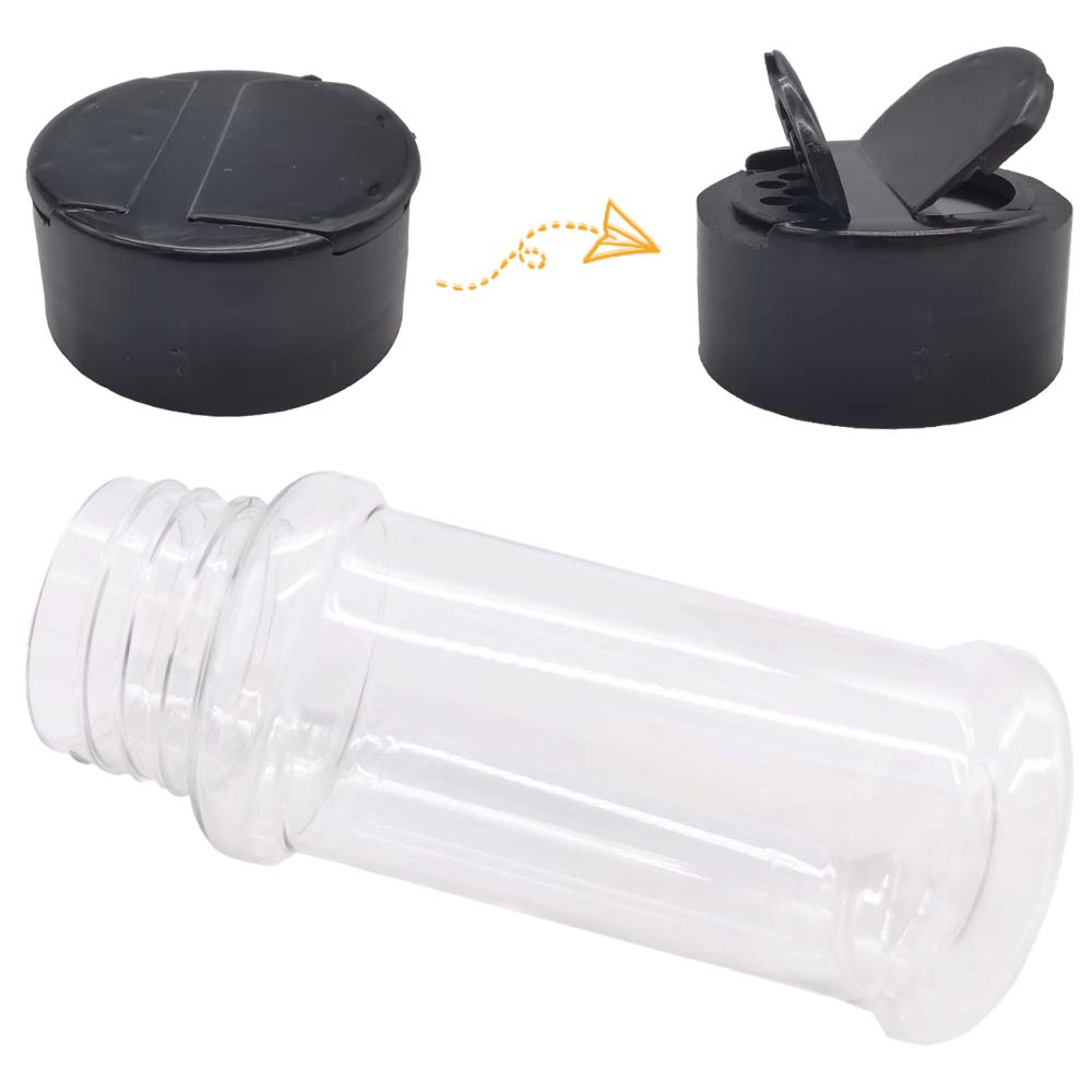 OJYUDD frascos con tapas negras para un almacenamiento ordenado de condimentos.