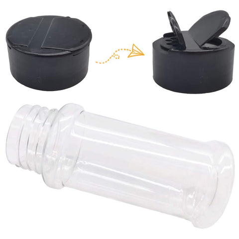 OJYUDD frascos con tapas negras para un almacenamiento ordenado de condimentos.