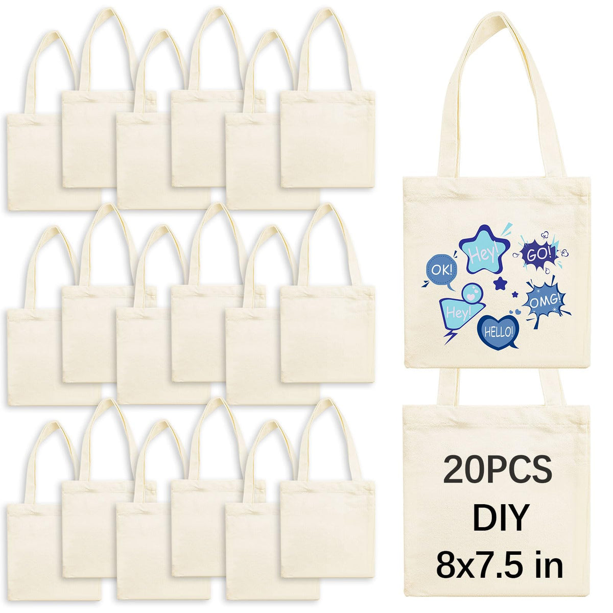OKBA bolsa sublimación lona 8x7,5 frontal para proyectos creativos reutilizables