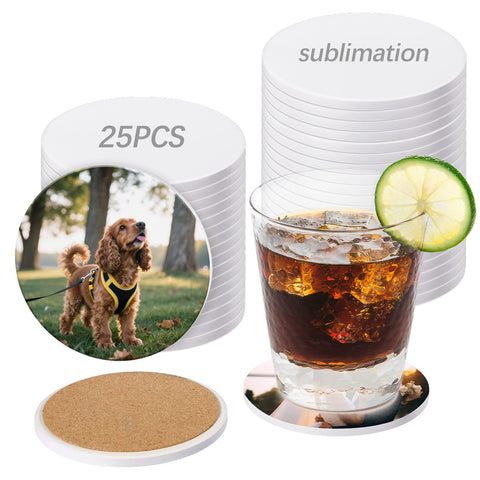 OKBA posavasos cerámico redondo 4x4 para sublimación, ideal para regalos personalizados.