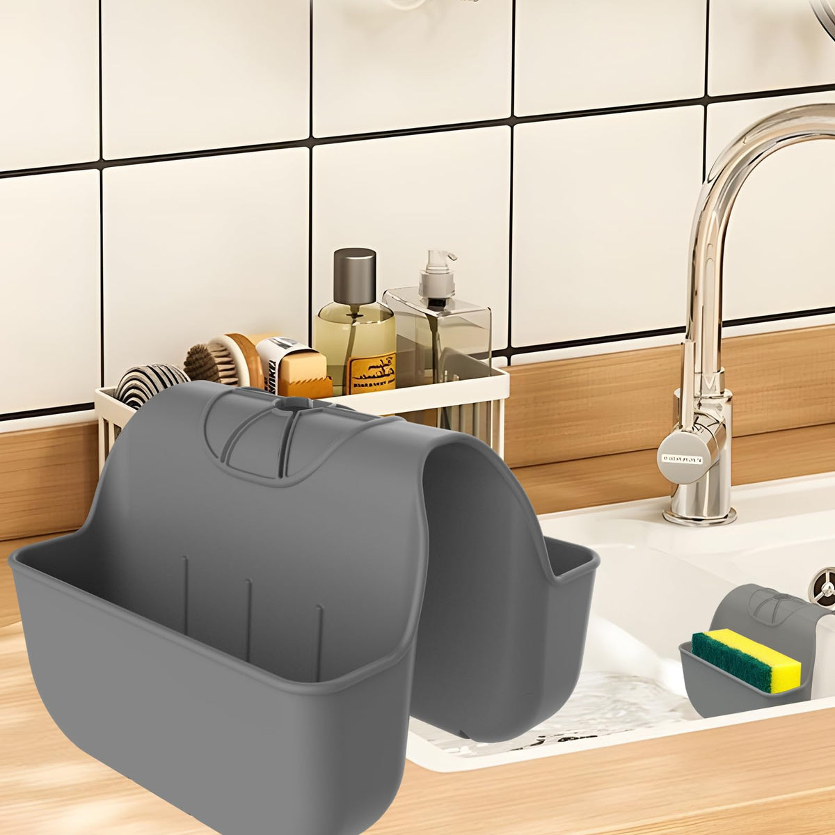 OKeanu portaesponjas para fregadero en silicona, mantiene esponjas ordenadas y secas.