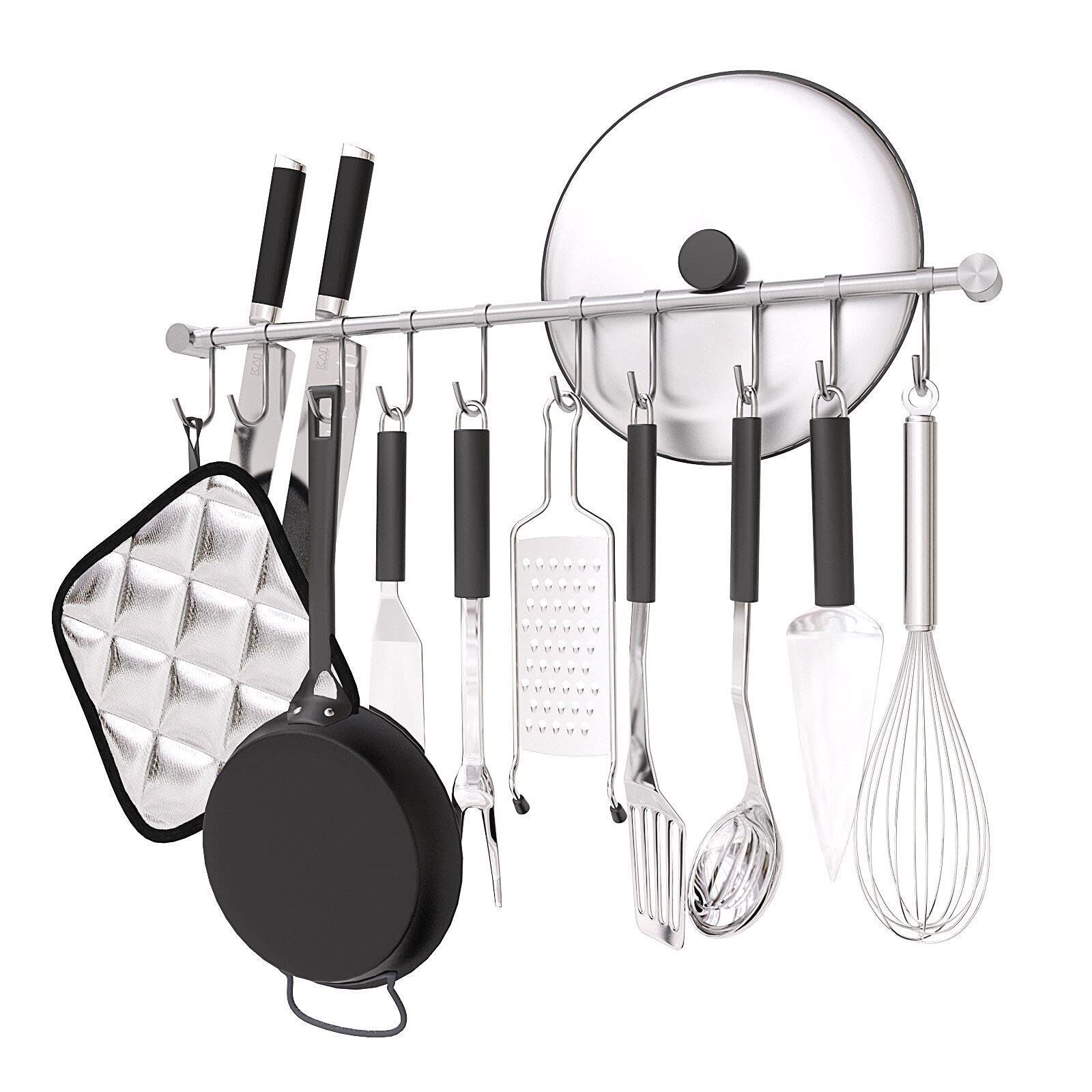 OKEPOO carril de cocina de 20 pulgadas con ganchos deslizantes para utensilios.