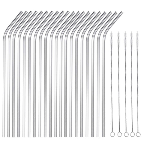 OKGD pajillas de acero inoxidable dobladas, 20 piezas, duraderas y fáciles de limpiar para bebidas.
