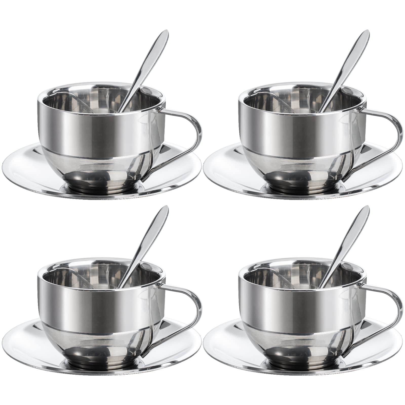 Okllen: conjunto de 4 tazas 6 oz con cuchara y platillo para servir café.