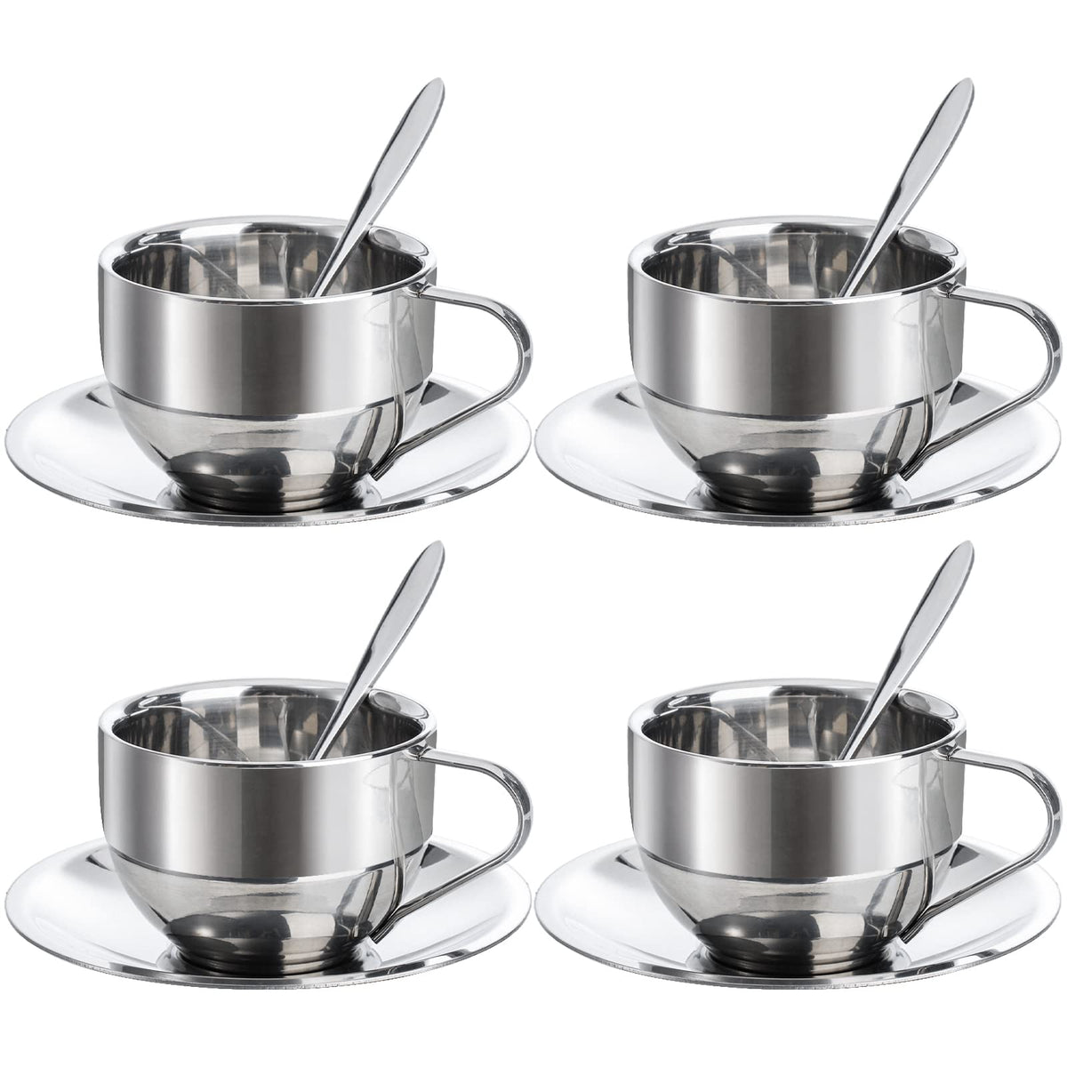 Okllen: conjunto de 4 tazas 6 oz con cuchara y platillo para servir café.