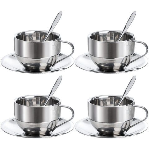 Okllen: conjunto de 4 tazas 6 oz con cuchara y platillo para servir café.