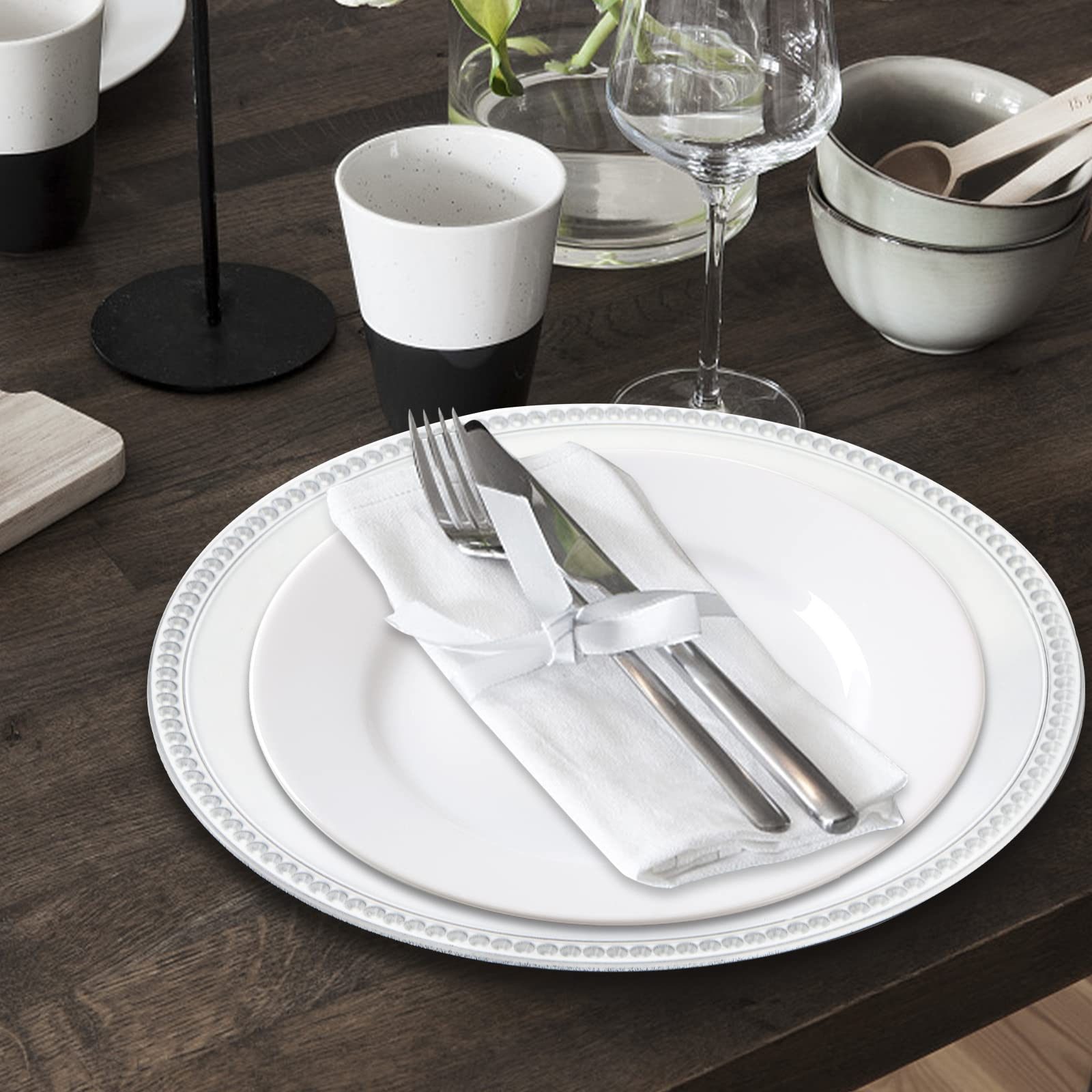 Okllen placa-servicio embosada borde-cuentas: ideal para decorar la mesa y resguardar vajilla.