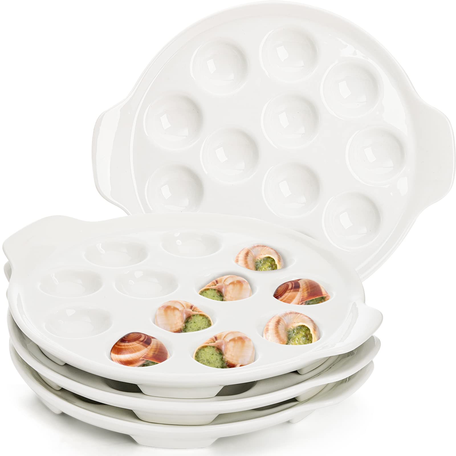 Okllen plato escargot cerámico con 12 cavidades y asas para servicio elegante de mariscos
