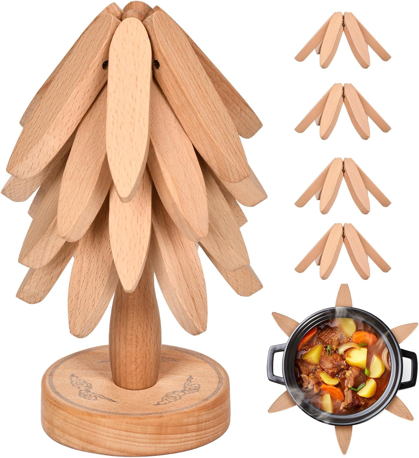OKOMER trivet árbol de Navidad de madera protege superficies calientes con estilo.