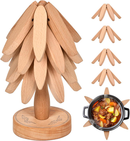 OKOMER trivet árbol de Navidad de madera protege superficies calientes con estilo.