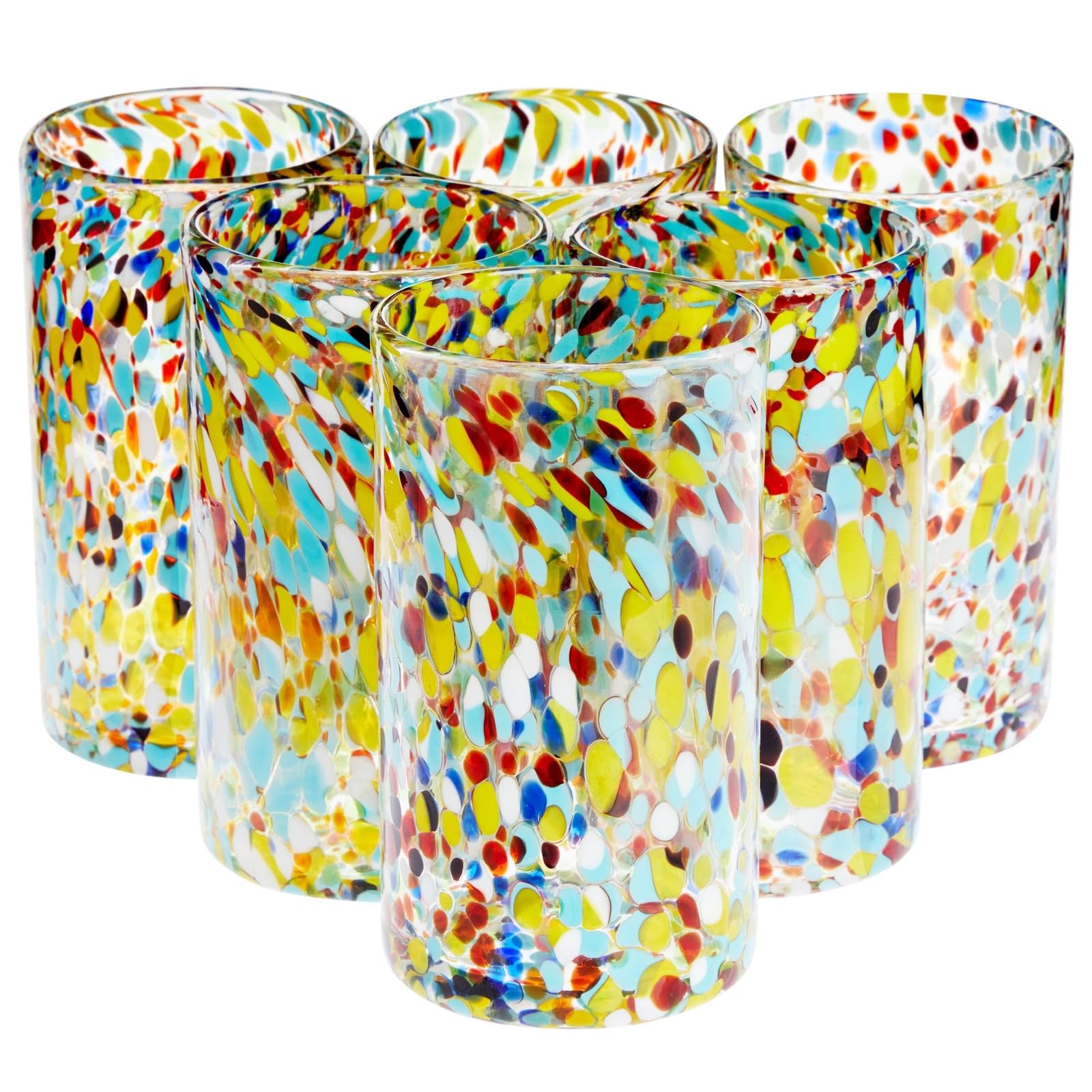 Okuna Outpost vasos de vidrio mexicano confeti soplado, ideales para bebidas festivas.