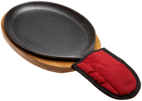 Old Mountain plancha de fajitas con bandeja de madera para servir caliente y con estilo