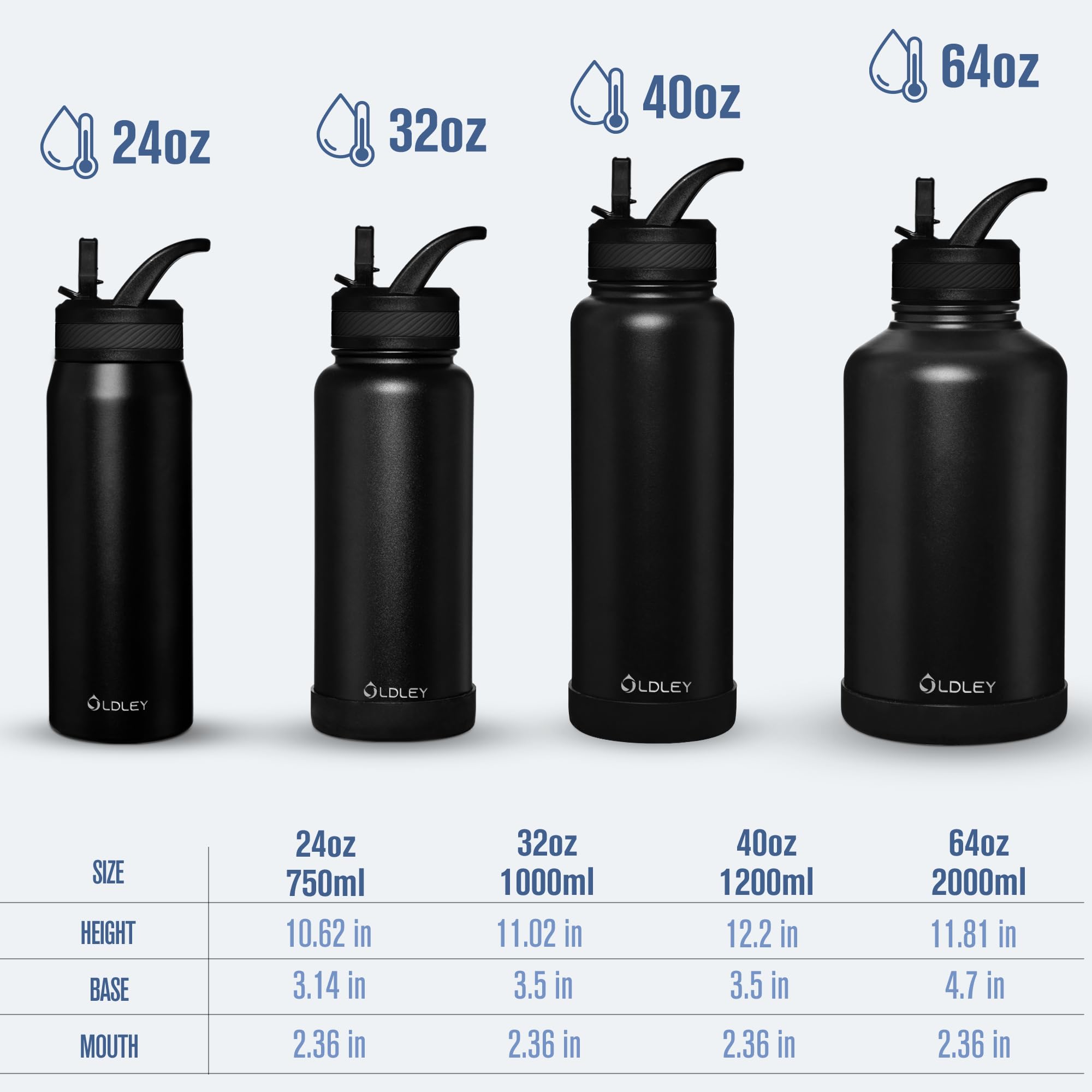 Uso exterior: OLDLEY 40oz resistente para aventuras al aire libre.