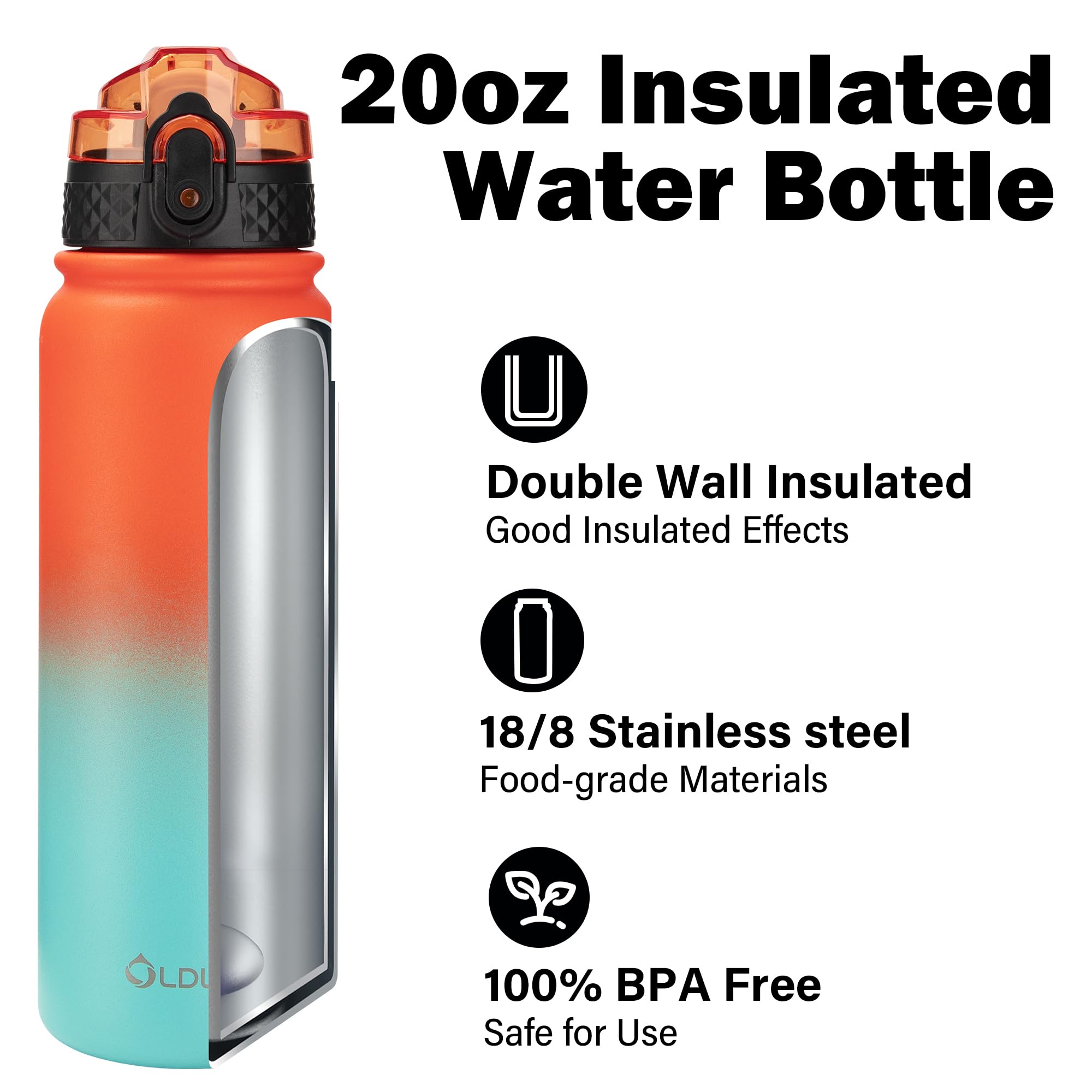 Oldley botella con diseño ombre naranja-verde, estilo y funcionalidad diaria.