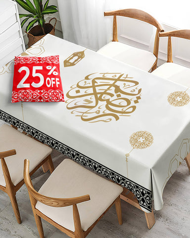 el mantel oleek ramadán, vista frontal en la mesa, ideal para iftar.