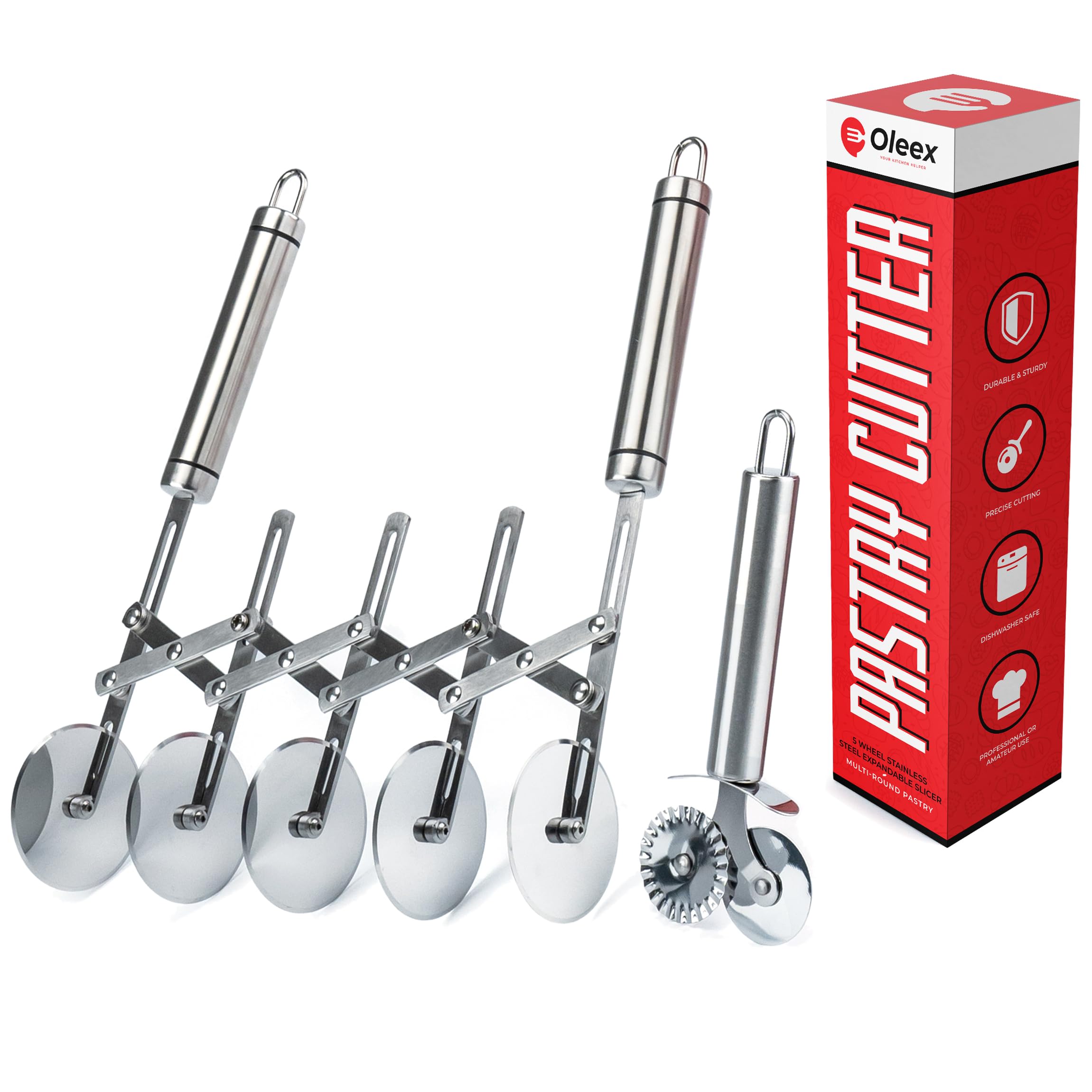Conjunto Oleex All-Dough con rueda de 5 cuchillas para cortar masa con precisión.