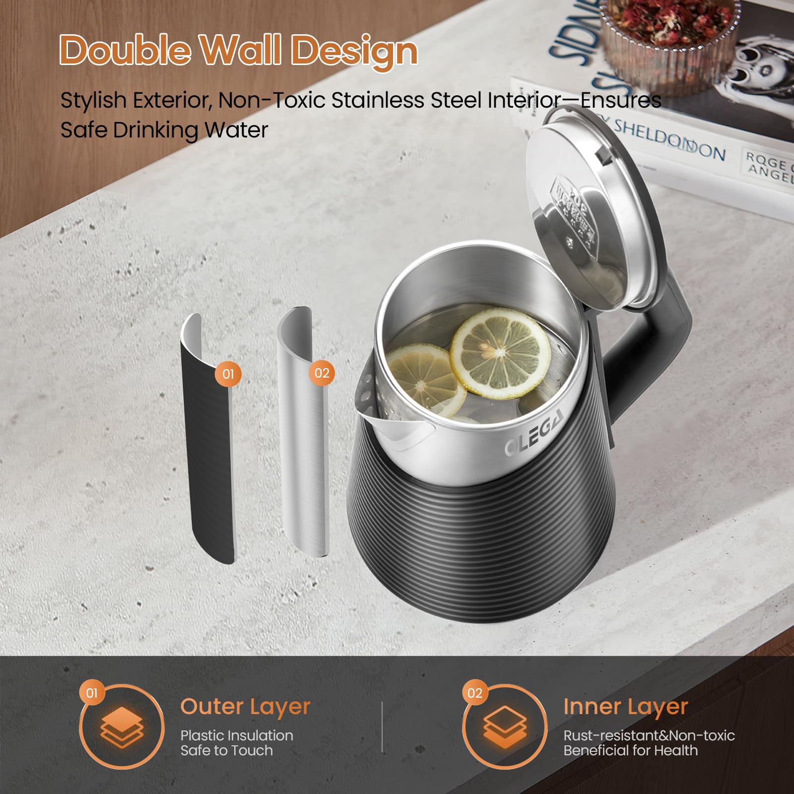 OLEGA diseño negro y plata, combinación moderna para la cocina.